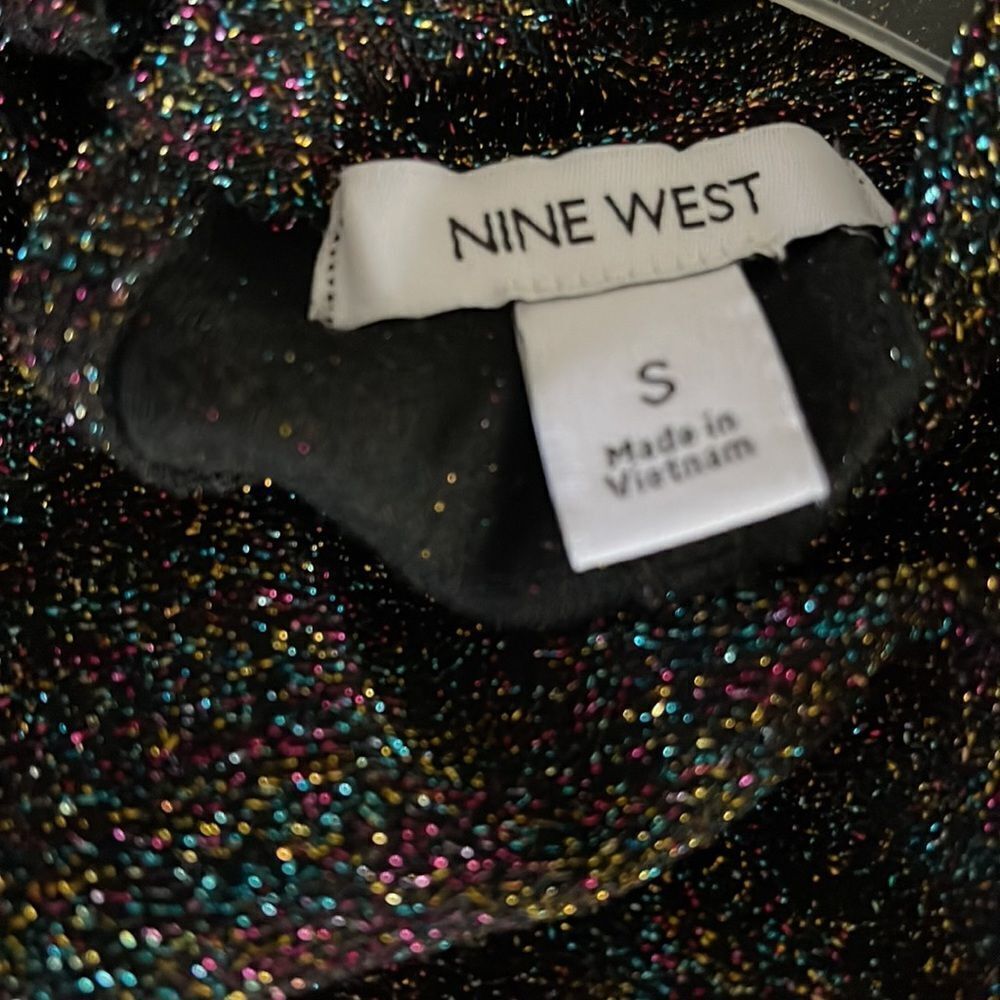Nine West multi-color metallic sparkle elastic waist/tie belt jumpsuit. Small. - Picture 7 of 7
